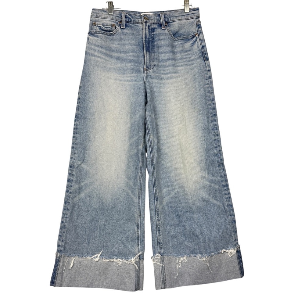 Anthropologie Light Wash Wide-Leg Cuffed Jeans - Picture 2 of 7